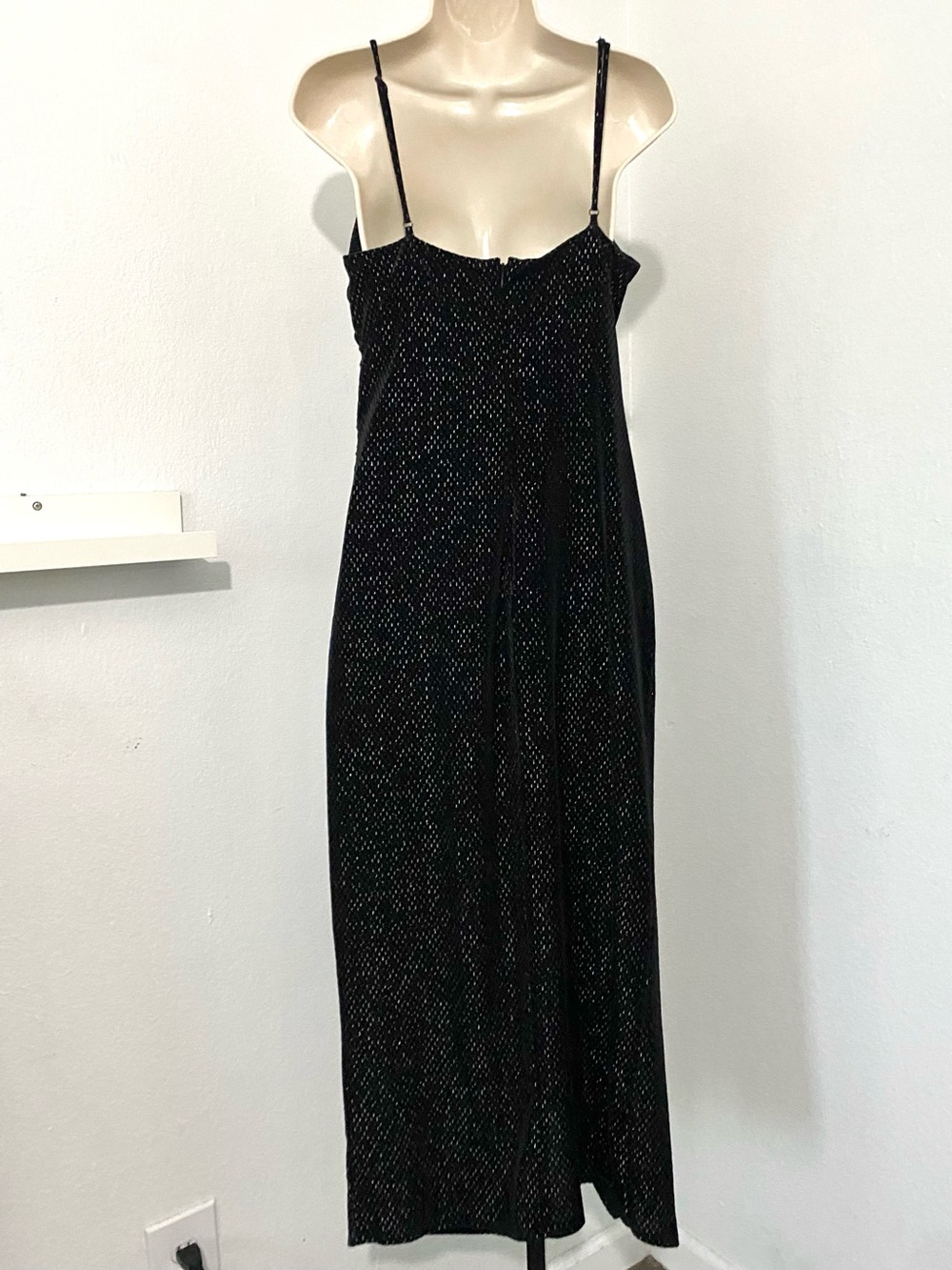 Vintage Y2K Black Velvet Burnout Midi Cocktail Dress 8 Bodycon Party Whimsigoth - Picture 5 of 11